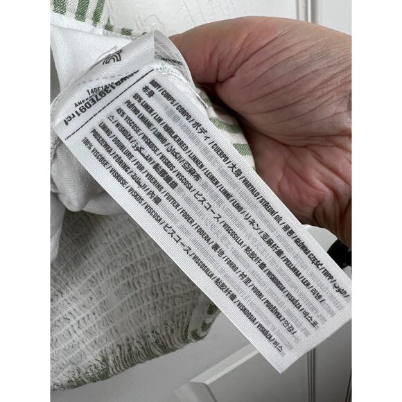 Abercrombie & Fitch White Green Striped Linen Blend Croped Smocked Tank Top XXL - Picture 4 of 6